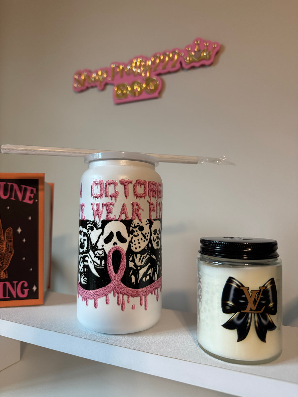 Halloween cup- October Breast cancer awareness (White)